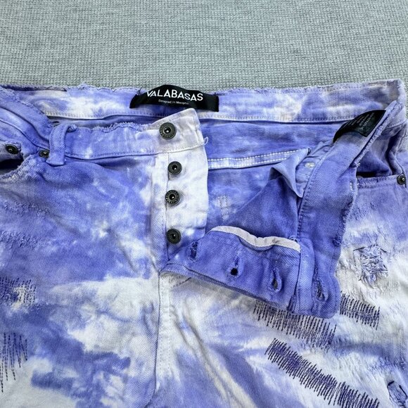 Valabasas Mens Purple Tie Dye Distressed Jeans Size 38 Stacked Ankle Button Fly - Picture 6 of 16